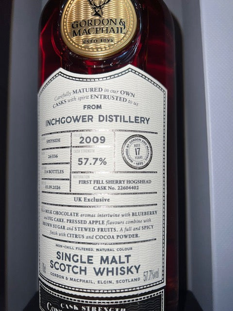 Inchgower 2009 Single Malt 57.7% Abv Cask Strength, 17 YO, G&M 70cl