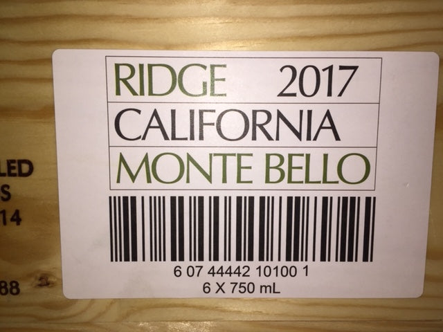 Monte Bello 2017, Ridge Vineyards, Santa Cruz Mountains, California. 1x75cl